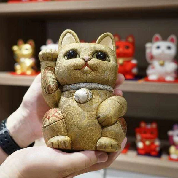 Maneki Neko silk doll, Yuzen black Maneki Neko, Nishijin-ori beckoning cat, luxury Japanese lucky cat, Kakinuma Dolls Maneki Neko, Edo Art Doll cat, Japanese prosperity charm, Swarovski crystal Maneki Neko, Japanese shop opening gift, extra-large beckoning cat ornament, handcrafted Japanese Maneki Neko, kimekomi style lucky cat, Japanese business success figurine, gold silk Maneki Neko, black floral Yuzen cat figurine, artisan Maneki Neko Japan, traditional Japanese good luck cat, handmade Japanese cultural