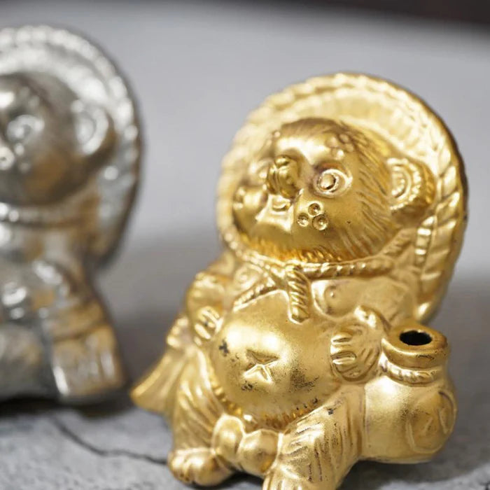 Shigaraki ware tanuki, Japanese raccoon dog figurine, gold silver tanuki set, Yamasho Touki pottery, Japanese good luck charm, handmade tanuki ornament, Japanese folklore figurine, entrance good fortune talisman, traditional Shigaraki pottery, collectible Japanese tanuki, gold tanuki figurine Japan, silver tanuki figurine Japan, Shiga Prefecture pottery, lucky raccoon dog Japan, Japanese prosperity charm, handmade Japanese ceramic, tanuki statue for home, Japanese pottery gift set.