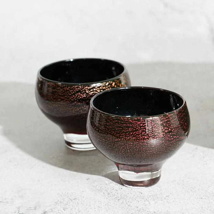 Sai glass set, Japanese blown glass, Glass Studio Izumo, handmade glass cups, Japanese glassware set, Izumo glass craft, silver foil glass, Sai red glass, Sai green glass, Sai blue glass, artisan glass Japan, Japanese design glassware, modern Japanese tableware, handmade Japanese gift set, collectible glass Japan