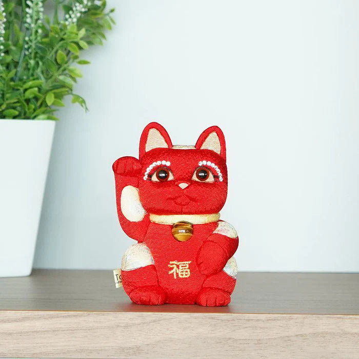 Maneki Neko Feng Shui, Feng Shui lucky cat, Edo Kimekomi beckoning cat, Japanese Feng Shui cat figurine, handcrafted lucky cat, Kakinuma Dolls Maneki Neko, Japanese prosperity charm, Feng Shui wealth cat, Japanese fabric Maneki Neko, traditional Japanese lucky cat, small Japanese lucky figurine, beckoning cat for health and wealth, Maneki Neko meaning colors, lucky cat for home and business, artisan Japanese lucky cat.