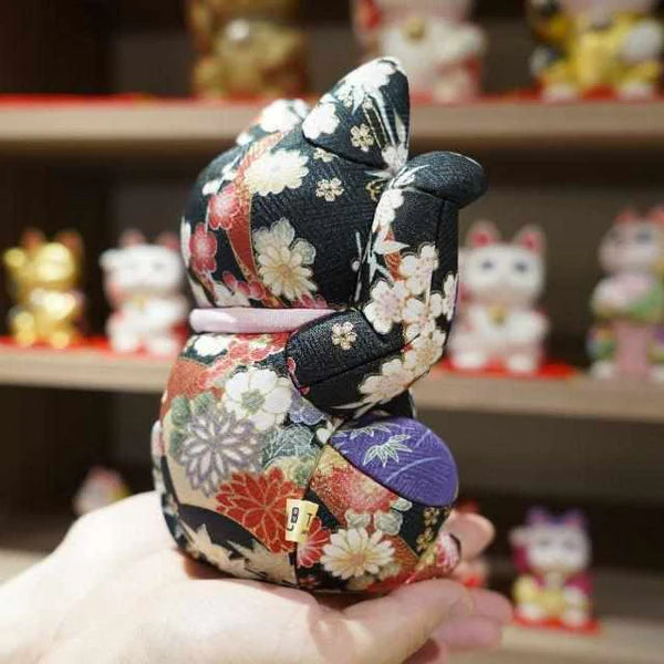 Maneki Neko silk doll, Yuzen black Maneki Neko, Nishijin-ori beckoning cat, luxury Japanese lucky cat, Kakinuma Dolls Maneki Neko, Edo Art Doll cat, Japanese prosperity charm, Swarovski crystal Maneki Neko, Japanese shop opening gift, extra-large beckoning cat ornament, handcrafted Japanese Maneki Neko, kimekomi style lucky cat, Japanese business success figurine, gold silk Maneki Neko, black floral Yuzen cat figurine, artisan Maneki Neko Japan, traditional Japanese good luck cat, handmade Japanese cultural