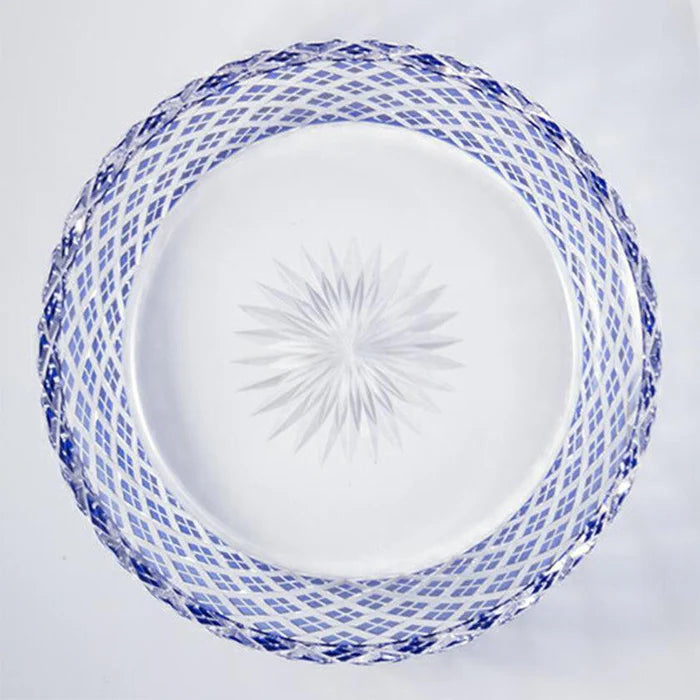 Edo Kiriko bowl, Kagami Crystal Edo Kiriko, Japanese cut glass bowl, blue crystal serving bowl, traditional Japanese glassware, layered bamboo fence pattern, yarai-gasane design, Japanese crystal bowl, handmade Edo Kiriko glass, summer dining bowl Japan, somen noodle bowl, Japanese wedding giftware, luxury Japanese tableware, traditional crafts of Japan, Ibaraki Edo Kiriko.