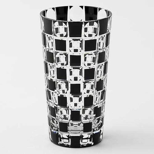 Edo Kiriko glass, Kuroco glass, Japanese cut glass, Edo Kiriko tumbler, black Edo glass, Kimoto glassware, Ichimatsu pattern glass, Japanese faceted glass, handcrafted glass Tokyo, Japanese tumbler glass, modern Edo Kiriko, Japanese gift glassware, Edo Kiriko highball glass, luxury Japanese glass