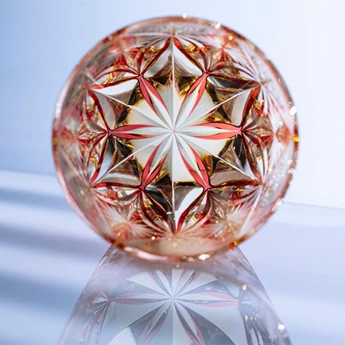 Edo Kiriko rock glass, Kagami Crystal whiskey glass, Tatsuya Nemoto Kiriko, Kasaneirome layered color glass, Japanese cut glass tumbler, Edo cut glass whiskey tumbler, handmade Japanese crystal, Japanese kaleidoscope glass, Kirara pattern Edo Kiriko, Japanese whiskey glassware, artisan Japanese drinkware, collectible Edo Kiriko tumbler, traditional Japanese cut glass, Kagami Crystal Edo Kiriko, luxury Japanese whiskey glass