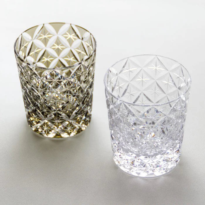 Edo Kiriko rocks glass, Kagami Crystal Edo Kiriko, Japanese cut glassware, Satoshi Nabetani glass, handmade Japanese glass, traditional Japanese rocks glass, black Edo Kiriko glass, Shippo pattern glass, Hoshi star cut glass, Japanese artisan glassware, luxury Japanese drinkware, collectible Japanese glass, hand-cut crystal glass Japan, Edo faceted glass, modern Japanese tableware.