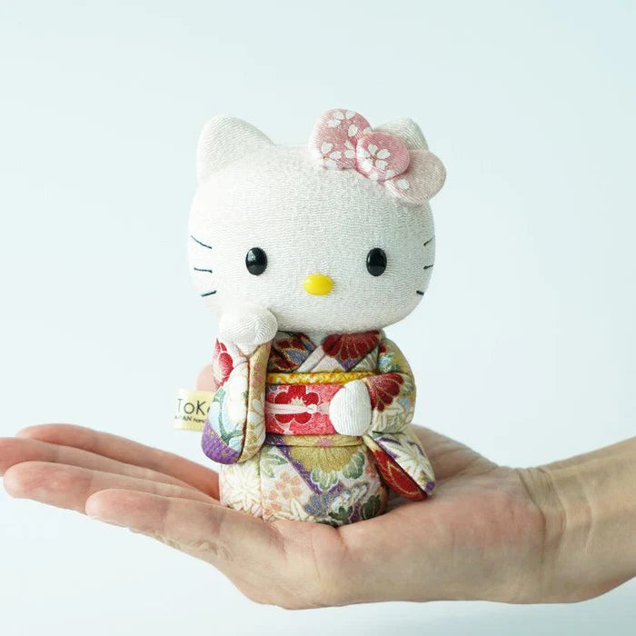 Hello Kitty beckoning cat, Hello Kitty maneki-neko, kimekomi Hello Kitty, Japanese lucky cat doll, Kakinuma Dolls Hello Kitty, kimono Hello Kitty figurine, traditional Japanese Hello Kitty, Hello Kitty good luck charm, Hello Kitty fortune cat, Hello Kitty collectible doll, Hello Kitty cultural gift, maneki-neko with kimono, handmade Hello Kitty doll, Japanese Hello Kitty gift, Hello Kitty for health luck love wealth success