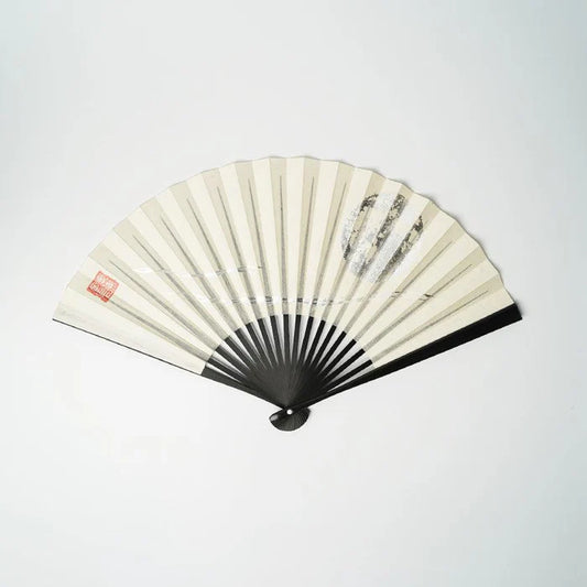 Japanese folding fan, Edo hand fan, karakami fan, washi paper fan, Japanese paper folding fan, gold leaf fan, silver leaf fan, Japanese moon fan, traditional Japanese fan, handmade Japanese fan, KEIBIFUGETSU fan, Unkindo Fukatsu fan, Kyoto folding fan, Japanese cultural gifts, collectible Japanese fan