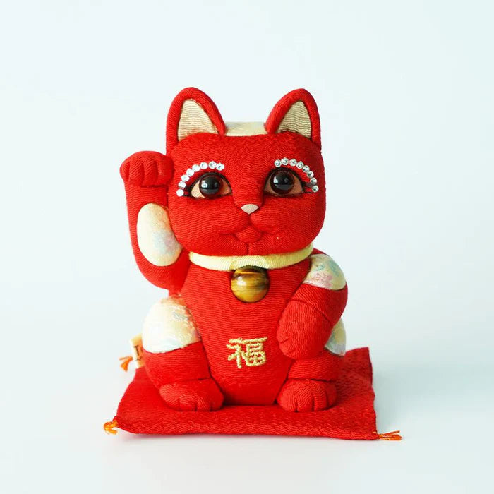 Maneki Neko Feng Shui, Feng Shui lucky cat, Edo Kimekomi beckoning cat, Japanese Feng Shui cat figurine, handcrafted lucky cat, Kakinuma Dolls Maneki Neko, Japanese prosperity charm, Feng Shui wealth cat, Japanese fabric Maneki Neko, traditional Japanese lucky cat, small Japanese lucky figurine, beckoning cat for health and wealth, Maneki Neko meaning colors, lucky cat for home and business, artisan Japanese lucky cat.