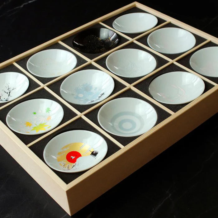 Mino ware color changing cups, Japanese ceramic cup set, Marumo Takagi cups, Shun Japan porcelain, color changing Japanese pottery, four seasons Japanese cups, Mt. Fuji design cup, Kabuki design Japanese ware, cherry blossom ceramic set, handmade Japanese ceramic gift, Gifu prefecture pottery, collectible Japanese ceramic cups, Japanese souvenir cup set, traditional Japanese giftware