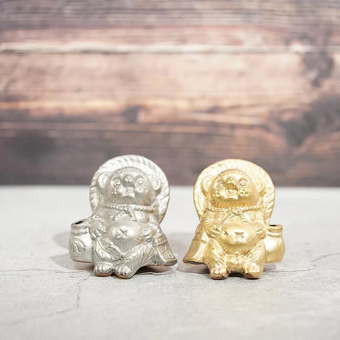 Shigaraki ware tanuki, Japanese raccoon dog figurine, gold silver tanuki set, Yamasho Touki pottery, Japanese good luck charm, handmade tanuki ornament, Japanese folklore figurine, entrance good fortune talisman, traditional Shigaraki pottery, collectible Japanese tanuki, gold tanuki figurine Japan, silver tanuki figurine Japan, Shiga Prefecture pottery, lucky raccoon dog Japan, Japanese prosperity charm, handmade Japanese ceramic, tanuki statue for home, Japanese pottery gift set.