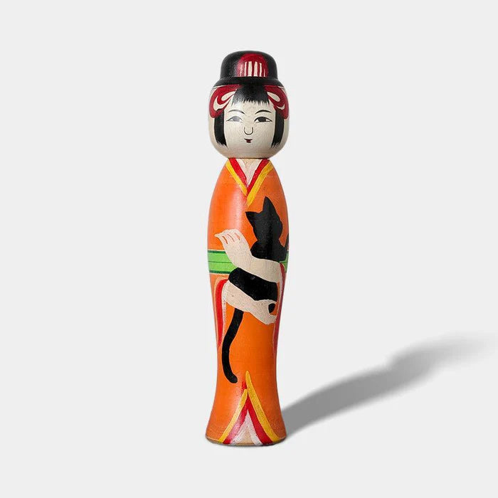 Tsuchiyu kokeshi, Akihiro Konno kokeshi, Japanese wooden doll, traditional kokeshi Japan, Taisho era kokeshi, cherry blossom kokeshi, Aizu makie kokeshi, Japanese folk art doll, handmade kokeshi doll, Fukushima crafts, black cat kokeshi, Japanese souvenir doll, maple wood kokeshi, Japanese decorative figurine, collectible kokeshi, Japan artisan doll, symbolic Japanese doll, protective Japanese ornament, Japanese cultural gift, handcrafted wooden doll Japan