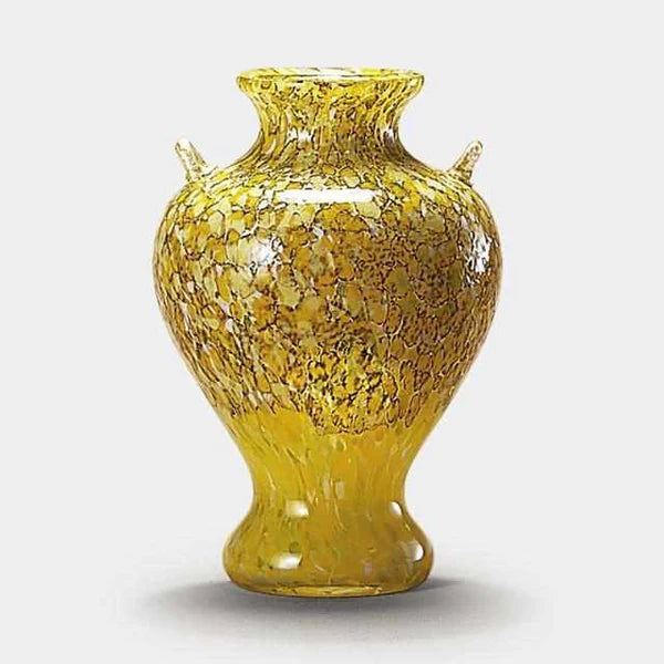 Tsugaru Vidro vase, Japanese glass vase, Hokuyo Glass, handblown glass vase, Nebuta Festival art glass, Shirakami Mountains vase, Japanese craft glassware, multicolored glass vase, yellow glass vase Japan, Aomori Prefecture artisan glass, traditional Japanese glassmaking, collectible Japanese vase, autumn leaf glass design, handmade glass decor