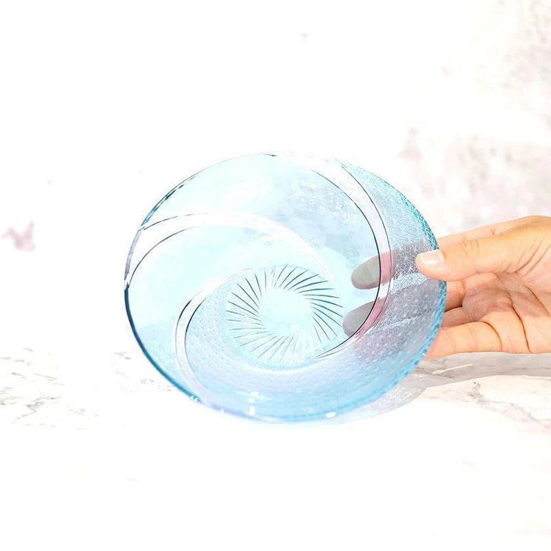 Nagare Kiku Kiriko Plate | Hand-Polished Blue Glass | Rinzen Japan