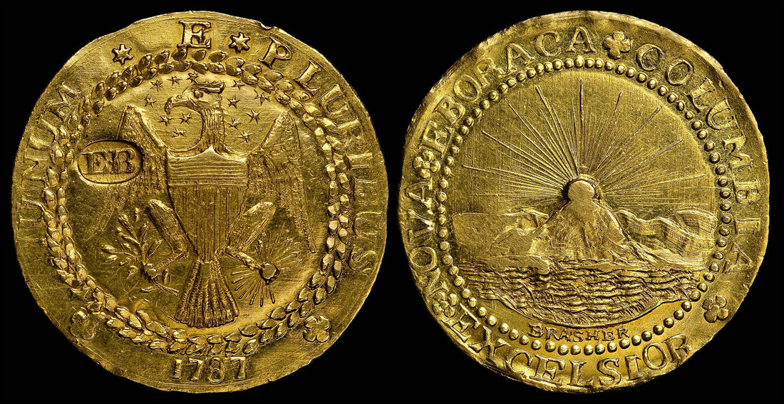 Brasher Doubloon, 1787 gold coin, rare American coin, first U.S. gold coin, Ephraim Brasher, historical U.S. coins, early American minting, colonial coinage, rare coin collecting, valuable U.S. coins, numismatic investment, gold coin collector
