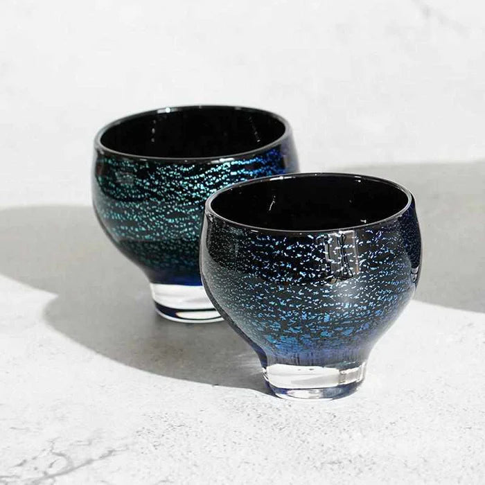 Sai glass set, Japanese blown glass, Glass Studio Izumo, handmade glass cups, Japanese glassware set, Izumo glass craft, silver foil glass, Sai red glass, Sai green glass, Sai blue glass, artisan glass Japan, Japanese design glassware, modern Japanese tableware, handmade Japanese gift set, collectible glass Japan