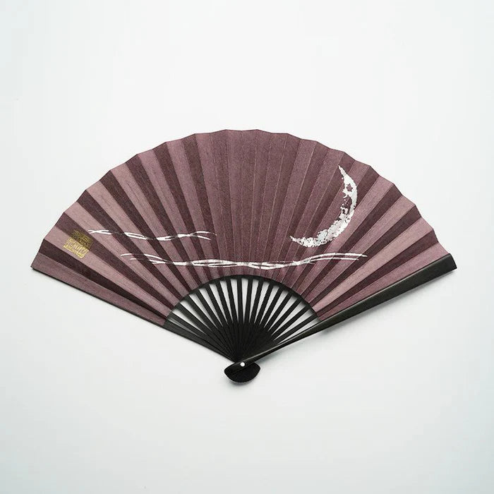Japanese folding fan, Edo fan, Karakami fan, handmade Japanese fan, washi paper fan, moon motif fan, gold leaf Japanese fan, silver leaf Japanese fan, traditional Japanese hand fan, cultural Japanese gift, Kyoto washi fan, Japanese bamboo fan, Japanese fan with case, paulownia box fan, Japanese seasonal fan