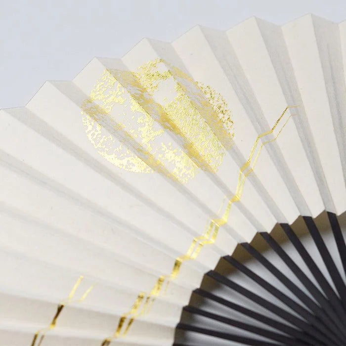 Japanese folding fan, Edo hand fan, karakami fan, washi paper fan, Japanese paper folding fan, gold leaf fan, silver leaf fan, Japanese moon fan, traditional Japanese fan, handmade Japanese fan, KEIBIFUGETSU fan, Unkindo Fukatsu fan, Kyoto folding fan, Japanese cultural gifts, collectible Japanese fan