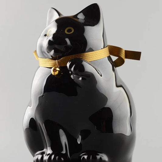Maneki Neko coin bank, porcelain lucky cat bank, Hizen Yoshida Ware Maneki Neko, KataKoto beckoning cat, Japanese money box cat, black Maneki Neko bank, white Maneki Neko bank, Japanese store opening gift, ceramic cat coin bank, traditional Japanese porcelain cat, chubby lucky cat figurine, handcrafted Maneki Neko Japan, black gold lucky cat ornament, white navy Maneki Neko money bank, Japanese prosperity charm, artisan porcelain Maneki Neko.
