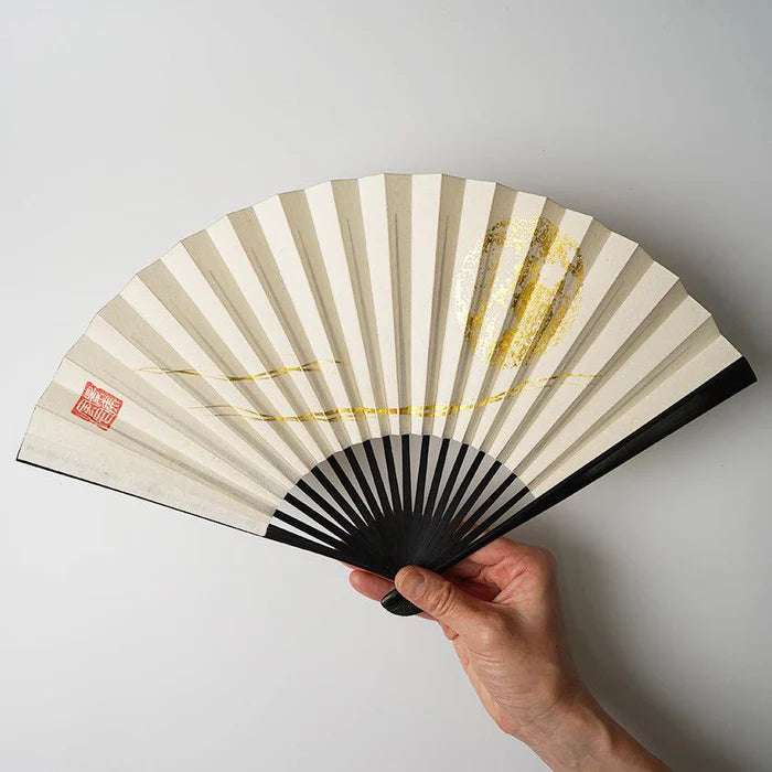 Japanese folding fan, Edo hand fan, karakami fan, washi paper fan, Japanese paper folding fan, gold leaf fan, silver leaf fan, Japanese moon fan, traditional Japanese fan, handmade Japanese fan, KEIBIFUGETSU fan, Unkindo Fukatsu fan, Kyoto folding fan, Japanese cultural gifts, collectible Japanese fan