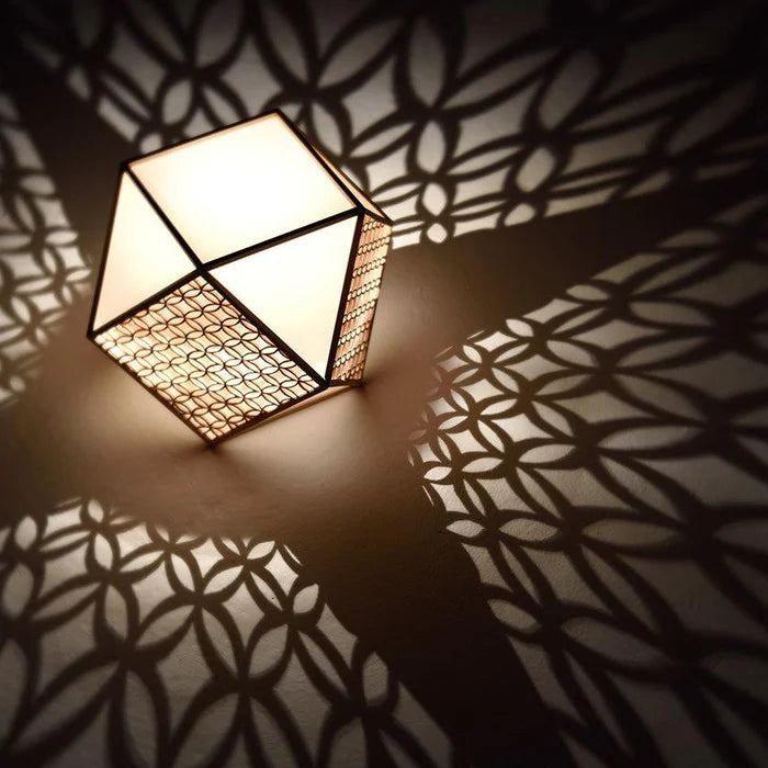 Kiriko lamp, Japanese Kiriko light, Kumiko Kiriko stand light, Japanese cube lamp, wooden Japanese lamp, Hinoki cypress lamp, Japanese lattice lamp, Kyoto handmade lamp, Murayama Mokko lamp, Kyo Sashimono lighting, Shippo pattern lamp, Asanoha hemp leaf lamp, masu square pattern lamp, arabesque Japanese lamp, Suminagashi lamp, flowing water lamp, traditional Japanese wooden lighting, handmade Japanese floor lamp, symbolic Japanese decor