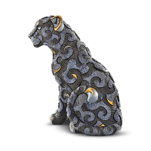 Artisanal Arabesque Ceramic Panter | Hand‑Carved Panther Figurine | Elegant Animal Art Collectible | Statement Ceramic Panther Statue | Luxury home decor accent. Artisan craftsmanship for refined home décor and collectors.