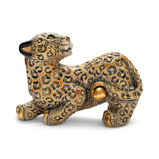 Black Panther ceramic figurine. Handcrafted panther sculpture. Panther statue. Symbolic animal figurine. Panther decor collectible. Uruguayan ceramic art. Black and gold panther statue. Handmade wildlife sculpture. Elegant animal totem figurine. Artisan ceramic panther. Gold-accented panther ornament. Black jungle cat figurine. Collectible predator statue.