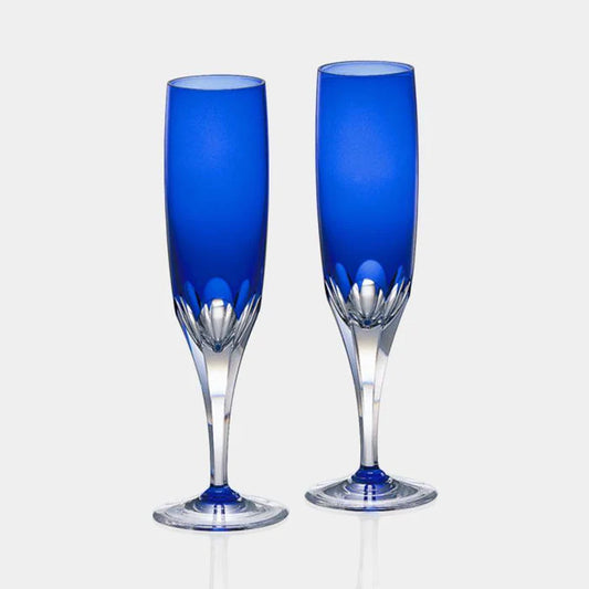 Edo Kiriko champagne glasses, Kagami Crystal flute glasses, Japanese crystal glassware, royal blue crystal glasses, bamboo motif Edo Kiriko, handmade Japanese champagne glasses, luxury Japanese crystal, traditional cut glass Japan, collectible crystal flutes, Edo Kiriko wedding gift, Japanese artisan glassware, green bamboo crystal glass set, handmade crystal flute pair