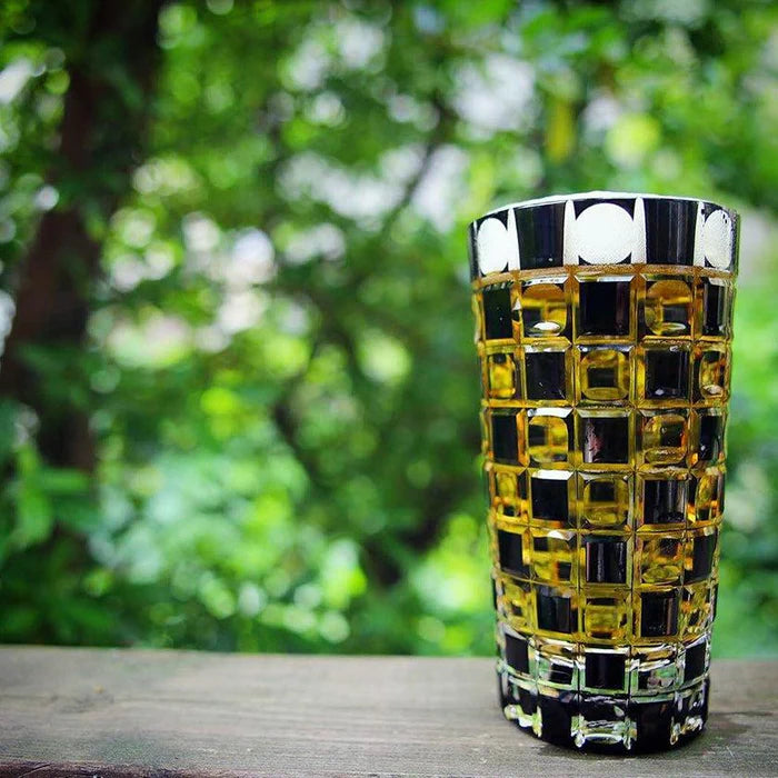 Edo Kiriko glass, Kuroco glass, Japanese cut glass, Edo Kiriko tumbler, black Edo glass, Kimoto glassware, Ichimatsu pattern glass, Japanese faceted glass, handcrafted glass Tokyo, Japanese tumbler glass, modern Edo Kiriko, Japanese gift glassware, Edo Kiriko highball glass, luxury Japanese glass