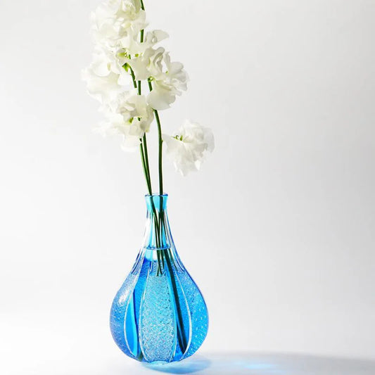 Japanese Kiriko vase, Edo Kiriko glassware, hand-cut Japanese glass, blue gradation vase, asanoha pattern vase, Tokyo artisan glass, Japanese cut glass vase, handmade soda glass vase, traditional Japanese vase, luxury Japanese home decor, Rinzen Kiriko vase, one-of-a-kind Japanese vase, blue Japanese flower vase, handcrafted Edo Kiriko vase, Japanese artisan gift, Tokyo Kiriko craftsmanship, Kagami Crystal reseller, Japanese wedding gift vase, Japanese ikebana vase, premium Japanese glass art