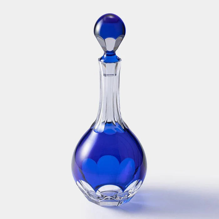 Kagami Crystal Royal Blue goblet set, Japanese crystal glassware, blue crystal decanter set, Edo Kiriko glassware, luxury Japanese glass set, handcrafted crystal wine glasses, Japanese blue cut glass, Kagami crystal decanter and goblets, fine crystal drinkware, Japanese anniversary gift, cobalt blue crystal glass set, traditional Japanese crystal craftsmanship, luxury sake and wine glassware.