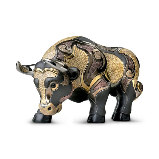 Limited‑edition ceramic bull sculpture, hand‑carved and painted in 2009. Strong, artisanal décor symbolizing resilience and prosperity. Gallery Art. Symbolic Strength Animal Art Piece. Art Collectible.