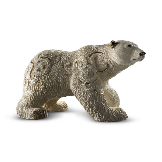 This limited edition ceramic polar bear sculpture belongs to the collectible animal figurine niche. It appeals to collectors of wildlife art, hand-painted ceramics, and symbolic animal statues. As a handcrafted art piece, it fits within the realms of fine home décor, cultural giftware, and artisan-made collectibles.