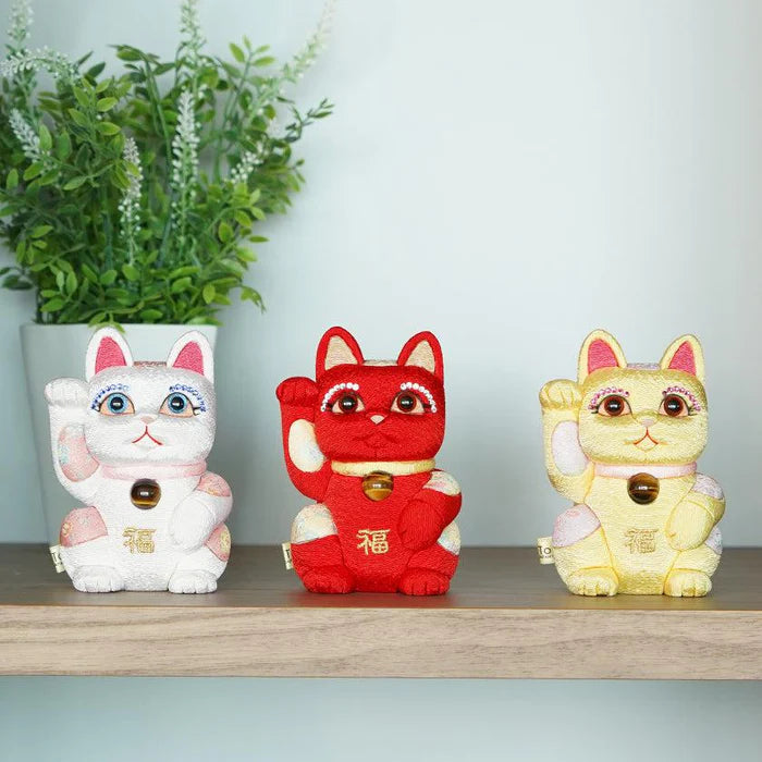 Maneki Neko Feng Shui, Feng Shui lucky cat, Edo Kimekomi beckoning cat, Japanese Feng Shui cat figurine, handcrafted lucky cat, Kakinuma Dolls Maneki Neko, Japanese prosperity charm, Feng Shui wealth cat, Japanese fabric Maneki Neko, traditional Japanese lucky cat, small Japanese lucky figurine, beckoning cat for health and wealth, Maneki Neko meaning colors, lucky cat for home and business, artisan Japanese lucky cat.