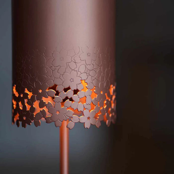 Japanese copper lamp, Owari Butsugu lighting, cherry blossom lamp, Japanese table light, handmade copper lighting, Buddhist altar craft lamp, Wayuan stand light, Japanese cherry blossom decor, copper interior lamp, sakura pattern lamp, traditional Japanese lighting, artisan metalwork lamp, Aichi copper craftsmanship, handmade Japanese lamp, copper home decor Japan