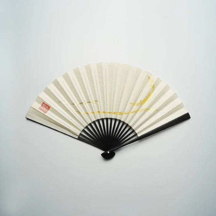 Japanese folding fan, Edo hand fan, karakami fan, washi paper fan, Japanese paper folding fan, gold leaf fan, silver leaf fan, Japanese moon fan, traditional Japanese fan, handmade Japanese fan, KEIBIFUGETSU fan, Unkindo Fukatsu fan, Kyoto folding fan, Japanese cultural gifts, collectible Japanese fan