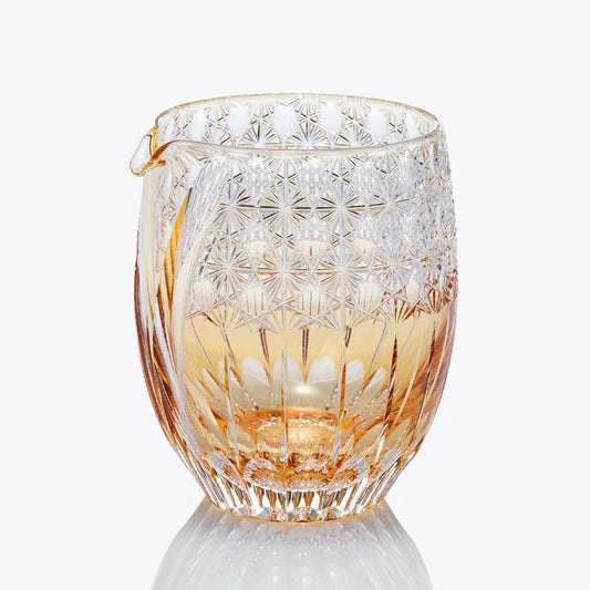 Katakuchi Fuka Dazzling Wind, Edo Kiriko crystal vessel, Japanese cut glass jug, hand-cut crystal pitcher Japan, Kagami Crystal Edo Kiriko, Junichi Nabetani glass, chrysanthemum motif glassware, Japanese katakuchi crystal, artisan crystal vessel Japan, traditional Edo Kiriko patterns, Japanese chrysanthemum cut glass, handmade crystal pourer, Edo cut glassware Japan, collectible Japanese crystal