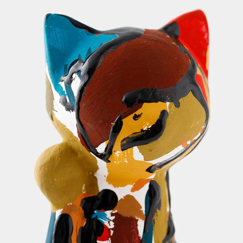Yumino doll beckoning cat, Japanese manekineko sculpture, modern art lucky cat, Saga Japan handmade figurine, clay beckoning cat art, Bond Tominaga collaboration, traditional Japanese lucky charm, housewarming gift Japan, contemporary Japanese folk art, handcrafted Japanese manekineko, colorful manekineko ornament, symbolic Japanese cat figurine