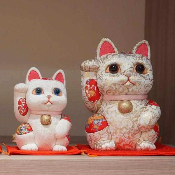 Maneki Neko silk doll, Yuzen black Maneki Neko, Nishijin-ori beckoning cat, luxury Japanese lucky cat, Kakinuma Dolls Maneki Neko, Edo Art Doll cat, Japanese prosperity charm, Swarovski crystal Maneki Neko, Japanese shop opening gift, extra-large beckoning cat ornament, handcrafted Japanese Maneki Neko, kimekomi style lucky cat, Japanese business success figurine, gold silk Maneki Neko, black floral Yuzen cat figurine, artisan Maneki Neko Japan, traditional Japanese good luck cat, handmade Japanese cultural