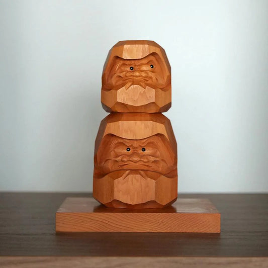 Ichii Itto Bori Daruma, Hiroshi Washizuka wood carving, Japanese yew wood Daruma, Hida region traditional carving, stacked Daruma figurine, Japanese hand-carved ornament, yew wood sculpture Japan, traditional Japanese wooden Daruma, Japanese perseverance symbol, wooden Daruma doll gift, handmade wood carving from Japan, Gifu Prefecture crafts, Japanese artisan wooden figurine, Hida Ichii Itto Bori carving