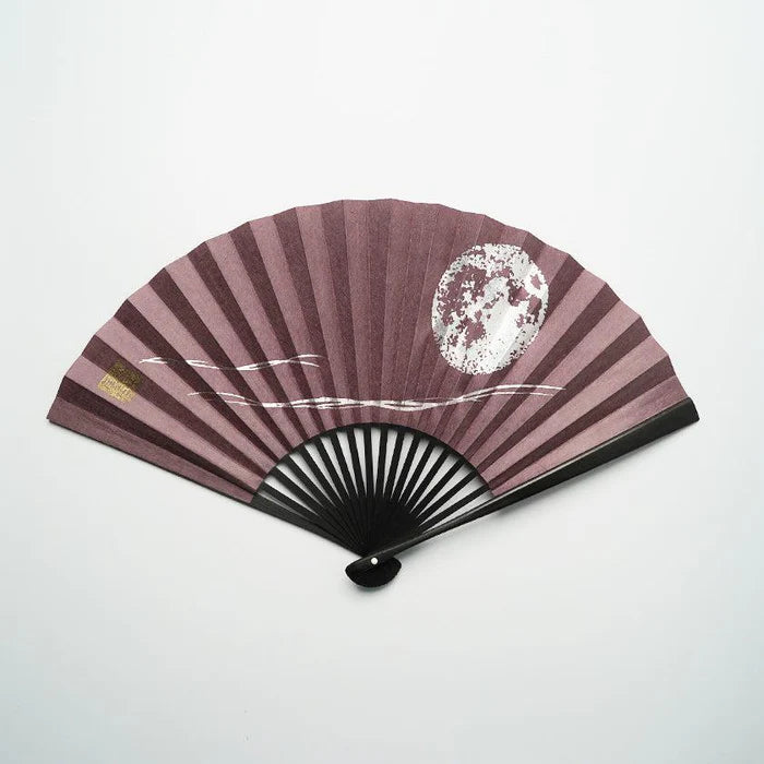 Japanese folding fan, Edo fan, Karakami fan, handmade Japanese fan, washi paper fan, moon motif fan, gold leaf Japanese fan, silver leaf Japanese fan, traditional Japanese hand fan, cultural Japanese gift, Kyoto washi fan, Japanese bamboo fan, Japanese fan with case, paulownia box fan, Japanese seasonal fan