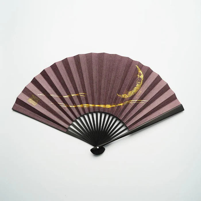 Japanese folding fan, Edo fan, Karakami fan, handmade Japanese fan, washi paper fan, moon motif fan, gold leaf Japanese fan, silver leaf Japanese fan, traditional Japanese hand fan, cultural Japanese gift, Kyoto washi fan, Japanese bamboo fan, Japanese fan with case, paulownia box fan, Japanese seasonal fan