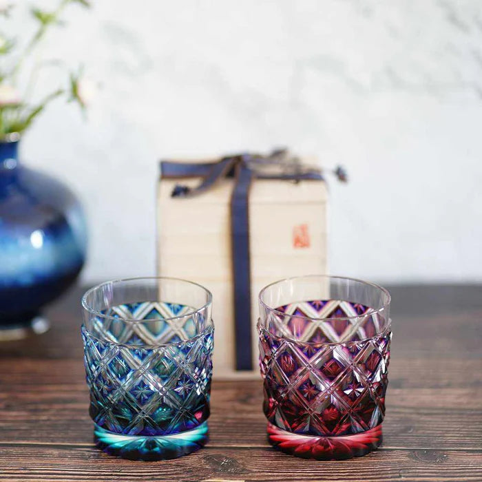 Satsuma Vidro, Satsuma Cut Glass, Japanese cut glass, double-covered lattice glass, crystal glass Japan, hand-cut Japanese glassware, paulownia box glass, Kagoshima glassware, Japanese artisan crystal, gradation glass Japan, green lapis glass, red lapis glass, brown Satsuma glass, Japanese gift glassware, collectible Japanese glass art