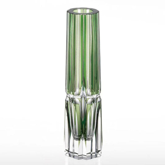 Bamboo stem crystal vase, Edo Kiriko bamboo vase, Kagami Crystal green vase, Japanese single flower vase, handmade crystal flower holder, Ibaraki Japan glassware, bamboo motif vase Japan, symbolic Japanese gift, artisan cut glass vase, luxury Japanese home décor, crystal bud vase Japan, Edo cut glass bamboo design