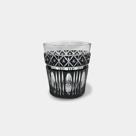 Black Kiriko glass, Satsuma Kiriko old glass, Japanese cut glass black crystal, Satsuma Vidro Kagoshima, traditional Japanese whiskey glass, black crystal tumbler Japan, handmade Japanese barware, paulownia box Kiriko glass, luxury Japanese gift glassware, rare Japanese cut glass, symbolic black crystal glass, artisan whiskey tumbler Japan, Satsuma cut glass craftsmanship, traditional Japanese sake cup, collector’s Japanese Kiriko glass