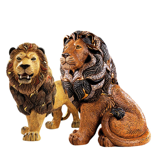 Ceramic lion figurines. Limited edition lion sculptures. Handcrafted lion decor. Walking lion ceramic statue. De Rosa lion collectible set. Majestic lion ceramic figure. Regal lion sculpture for office. Lion king statue home decor. Artisan-made lion figurines. Luxury lion sculpture duo