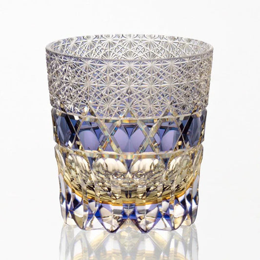 Edo Kiriko rock glass, Kagami Crystal Japan, Tomokazu Noguchi glass, Japanese cut glass whiskey tumbler, tortoise shell pattern glass, kiku tsunagi chrysanthemum glass, Kasane-Irome layered color crystal, handmade Japanese whiskey glass, luxury sake cup Japan, Japanese artisan barware, Edo Kiriko drinking glass, traditional Japanese whiskey tumbler, Ibaraki crystal glassware, symbolic Japanese gift, Edo Kiriko collector’s piece