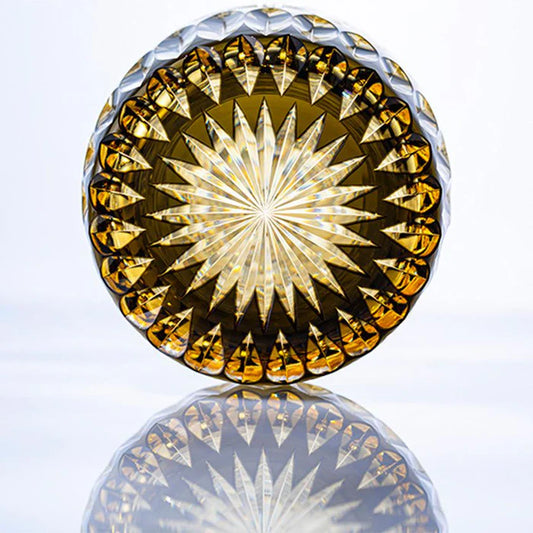 Edo Kiriko rock glass, Kagami Crystal whiskey glass, Tomokazu Noguchi Kiriko, Kasaneirome layered color glass, Japanese cut glass tumbler, Edo cut glass whiskey tumbler, handmade Japanese crystal, traditional Japanese drinkware, kikko pattern glass, chrysanthemum pattern Kiriko, collectible Japanese whiskey glass, Edo Kiriko artisan glass, Ibaraki crystal craftsmanship, Japanese whiskey glassware, luxury Japanese tumbler, Tomokazu Noguchi Edo Kiriko
