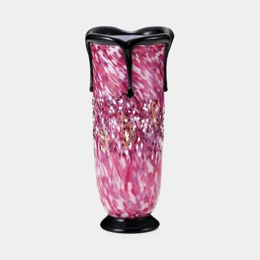 Flower Light Black Layered Vase, Hana Akari vase, Tsugaru Vidro glass, Japanese cherry blossom vase, Hirosaki Castle cherry blossom art, gold leaf Japanese vase, Hokuyo Glass vase, Aomori handcrafted glass, Japanese seasonal art glass, pink glass vase Japan, spring sakura decor, luxury Japanese vases.