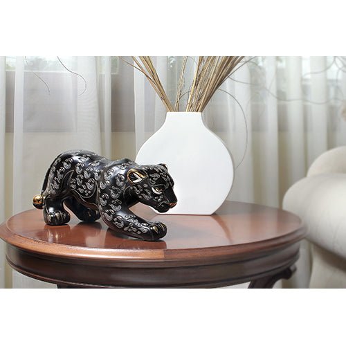 Hand‑painted ceramic black panther sculpture, 30×12×16 cm limited edition sleek wildlife figurine. Hand‑carved ceramic black panther sculpture. Ideal collectible, artistic wildlife décor.
