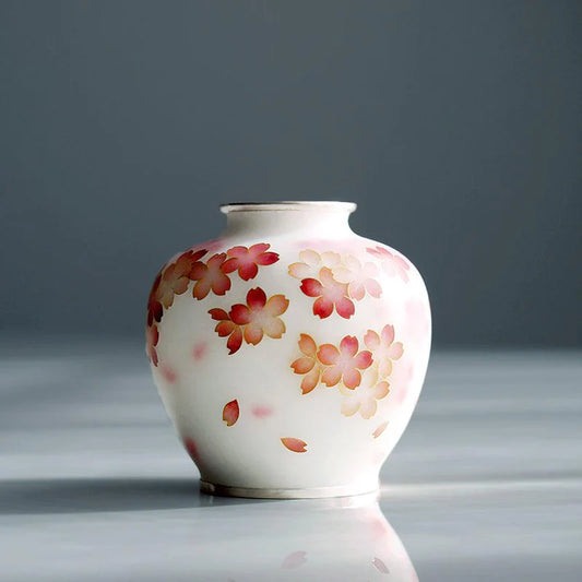 Owari cloisonné vase, Japanese cloisonné vase, Kato Shippo Seisakusyo, sakura pattern vase, cherry blossom vase Japan, handmade cloisonné art, miniature cloisonné vase, traditional Japanese enamelware, shippo yaki vase, Japanese artisan vase, small decorative vase, enamel copper vase, cherry blossom home décor, collectible Japanese vase, Japanese cultural gift